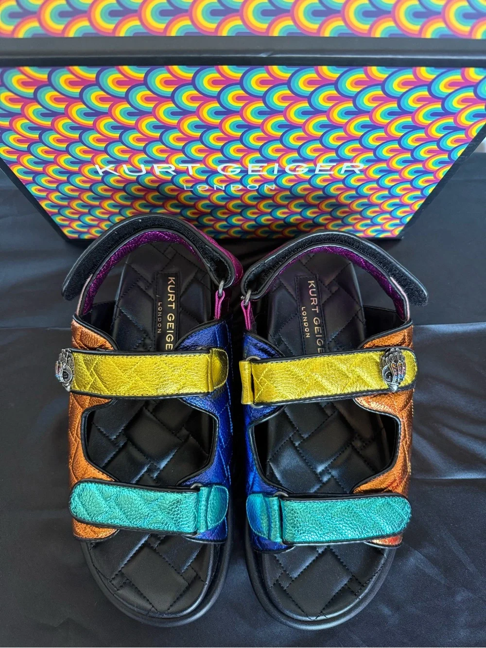Kurt Geiger Orson Metallic Rainbow Leather Sandals Size 10 EU 41 NIB women’s